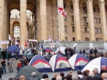 Georgia -- Opposition supporters hold a hunger strike in a makeshift tent camp near the parliament in central Tbilis, 12Mar2008