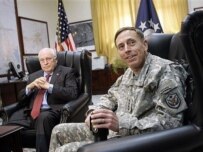 Cheney (left) also met General David Petraeus, the commander of U.S. forces in Iraq, at the U.S. Embassy (AFP)
