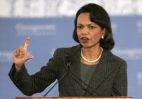 Condoleezza Rice speaking on 18 January (epa)