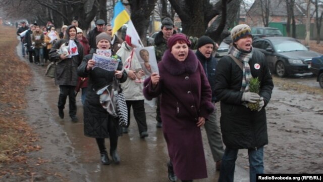 A protest by supporters of Yulia Tymoshenko at the gate of penal colony in Kharkiv where she was incarcerated after her October 2011 conviction.