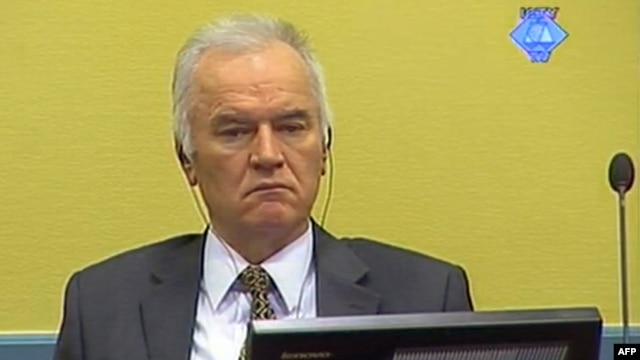 Former Bosnian Serb Army chief Ratko Mladic sits in the courtroom in The Hague on May 16.