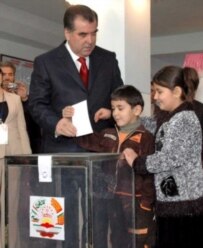President Rakhmonov voting in Dushanbe today (epa)