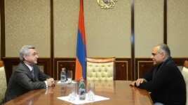 Armenia -- President Serzh Sarkisian meets official runner-up of in Armenia’s presidential election, Raffi Hovannisian, at the presidential palace, 21Feb2013