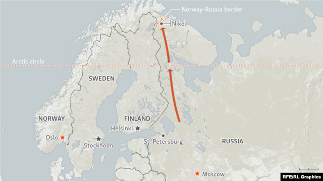 Маршрут перемещения мигрантов к российско-норвежской границе минувшей осенью