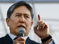 Prime Minister Atambaev addressing the rally today (AFP)