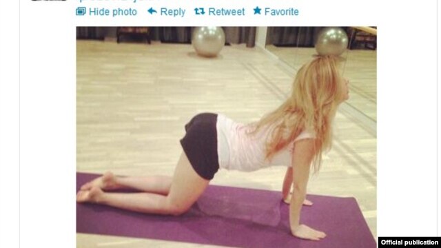 Among other things, the Uzbek president's daughter, Gulnara Karimova, has used her Twitter account to show off her favorite yoga moves. (Twitter screengrab)