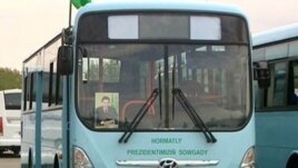 No doubt about where the buses come from in Turkmenistan.