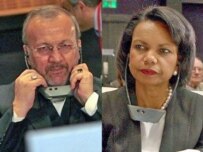 There had been hopes U.S. Secretary of State Condoleezza Rice (right) would meet Iranian Foreign Minister Manuchehr Mottaki in Sharm el-Sheikh (RFE/RL)