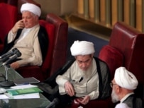 Hashemi-Rafsanjani (far left) and colleagues at the Assembly of Experts meeting in late August (epa)