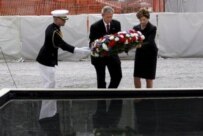 On Sunday, Bush and his wife, Laura, laid a commemoration wreath at the site of Ground Zero in New York (epa)