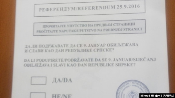 Glasački listić za referendum o Danu RS