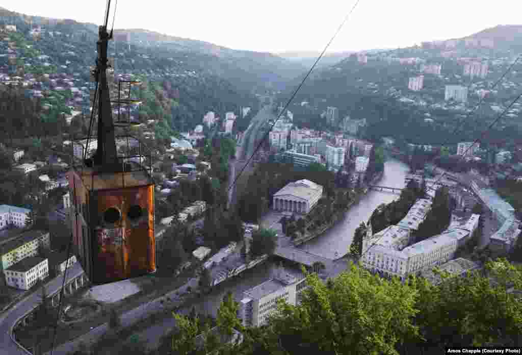 A view of Chiatura, Georgia. The Soviets invested heavily in constructing a "worker's paradise" in the gorge which, in its heyday, produced 60 percent of the world's manganese.