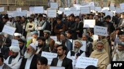 Afghan protesters demonstrate against a proposed U.S.-Afghan strategic security agreement in Kabul on October 24.