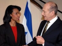 Secretary Rice (left) with Israeli Prime Minister Ehud Olmert today (epa)