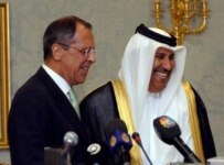 Russian Foreign Minister Sergei Lavrov (left) with Qatari Foreign Minister Shaikh Hamad Bin Jassem Bin Jabor Al Thani in Doha in May 2006 (epa)