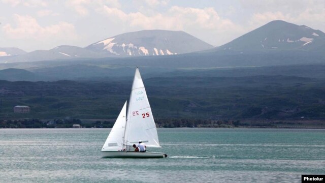 Armenia - A sailboat on Lake Sevan.