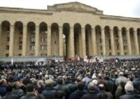 Traders demonstrate on March 9 in front of the Georgian parliament at new government regulations (AFP)