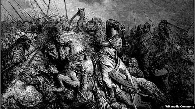 Гюстав Доре. Битва при Арсуфе (1191). Ричард Львиное Сердце и Саладин. Фрагмент полотна