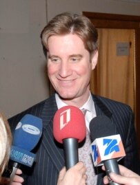 Bryza speaking to reporters during a visit to Sukhumi in May (InterPressNews)
