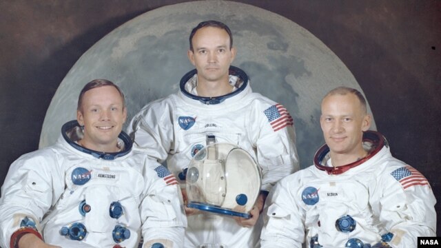 Neil Armstrong (left) with his fellow crew members from the Apollo 11 mission, Michael Collins (center) and Edwin "Buzz" Aldrin.