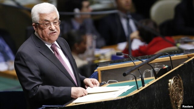 Palestinian Authority President Mahmud Abbas addresses the UN General Assembly on November 29.