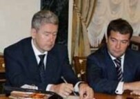 Sobyanin in the Kremlin yesterday with First Deputy Prime Minister Dmitrii Medvedev (AFP)