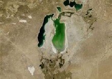 Central Asia -- The NASA satellite image shows the ever-shrinking Aral Sea, 22 Sep. 2004