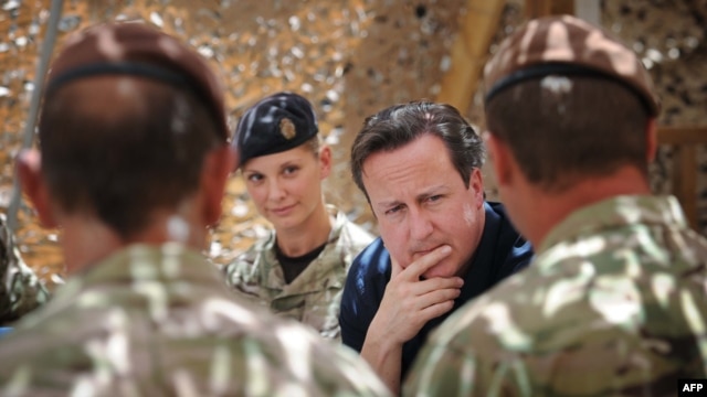 British Prime Minister David Cameron visits British soldiers based in Helmand Province.