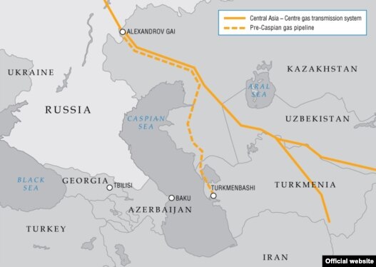 نقشه احتمالی خطوط لوله انتقال گاز دریای خزر به آسیای میانه