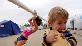 Georgian children at a camp for internally displaced people in Gori