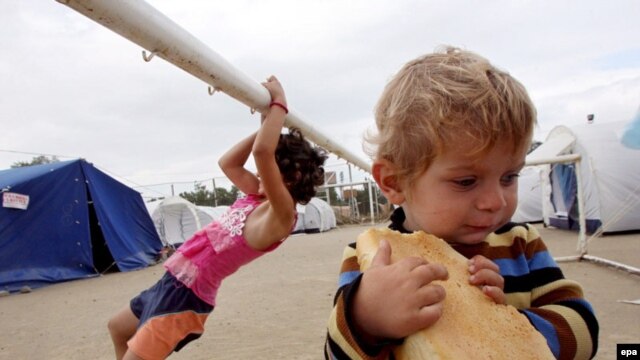 Georgian children at a camp for internally displaced people in Gori
