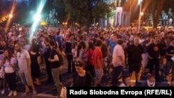 Hundreds of people took part in protests in the Macedonian capital, Skopje, on May 8.