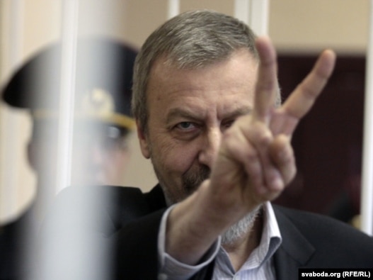 Andrey Sannikau in a Minsk courtroom in May