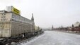 The black-and-yellow banner was placed prominently on a building right across from the Kremlin.