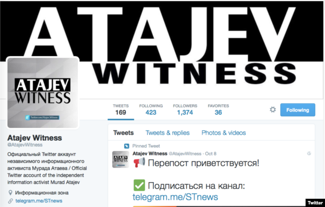 A screen grab of Murad Atajev's Twitter account