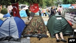 Antigovernment protesters were camped out in tents at the Gezi Park, near Taksim Square in Istanbul, on June 14, one day before police cleared the area.