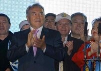 President Nursultan Nazarbaev celebrating his party's sweeping victory (epa)