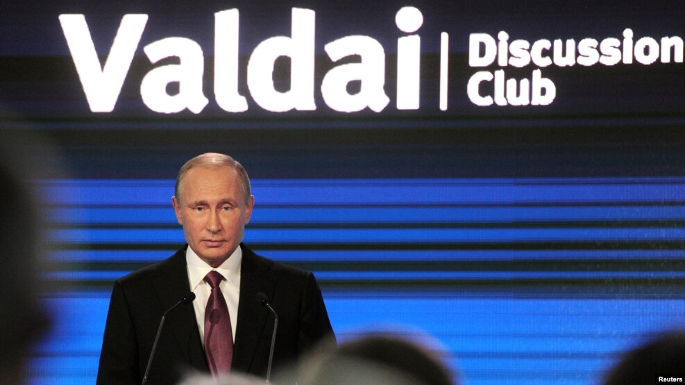 Russian President Vladimir Putin made his remarks at the Valdai International Discussion Club in Sochi.