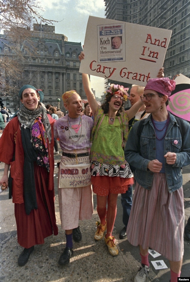 Act Up demonstrators protest in front of city hall in New York in March 1989.