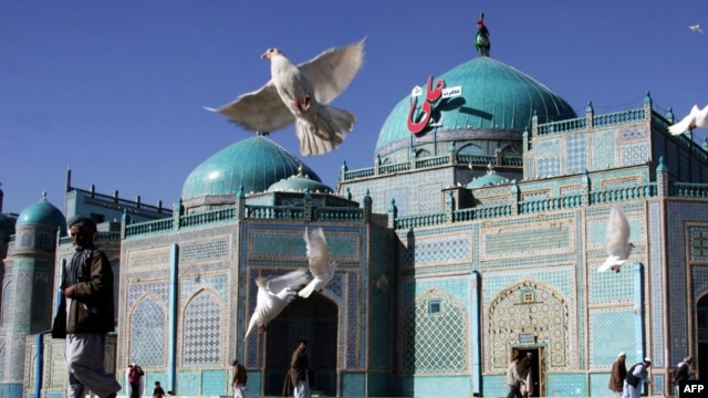 The shrine of Hazrat-e Ali, also called the Blue Mosque, in Mazar-e Sharif, in northern Afghanistan