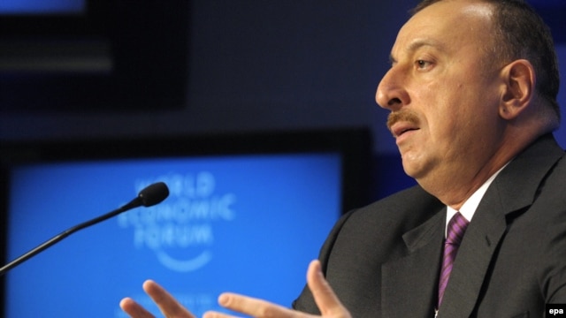 Switzerland -- Ilham Aliyev, President of Azerbaijan, speaks at the World Economic Forum in Davos, 28Jan2010