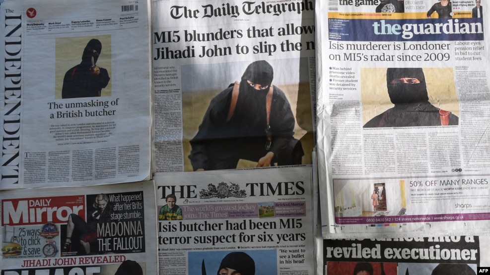 A masked Islamic State militant known as "Jihadi John" was seen in videos beheading journalists in 2015.
