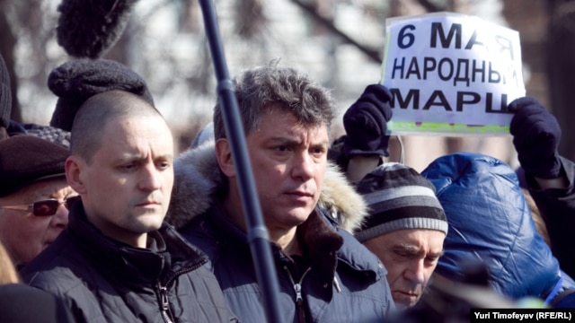 Сергей Удальцов и Борис Немцов на улицах Москвы. 24 марта 2012 г