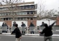 Iranian demonstrators hurled rocks at the British Embassy in Tehran today (epa)