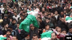 Hamas supporters at a funeral in the Gaza Strip in January