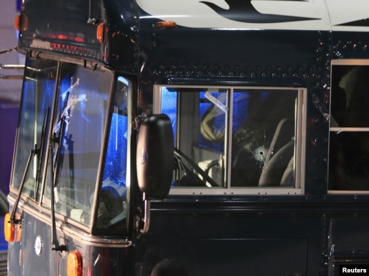 The U.S. Army bus where the attack took place in Frankfurt last March.