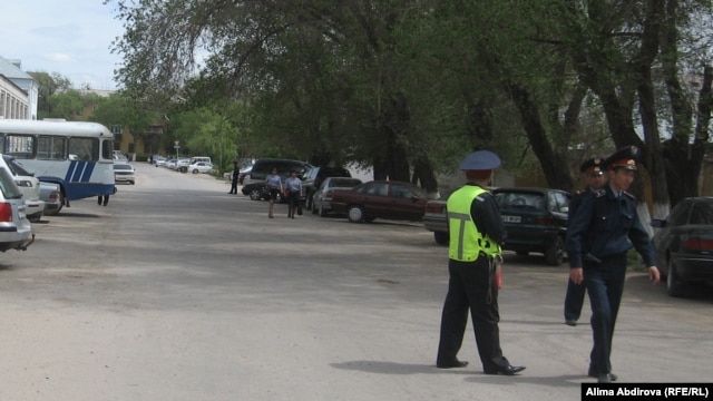 A police cordon near the scene of the suicide attack in Aktobe.