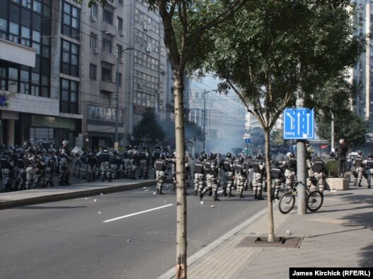 Police clashed with protesters during the gay pride parade in Belgrade in October 2010.