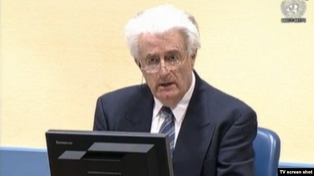 Radovan Karadzic in the courtroom for the first time after the verdict in The Hague on April 6.