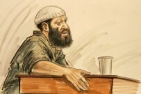 A courtroom artist's rendering of Zacarias Moussaoui testifying at his sentencing trial on March 27 (epa)